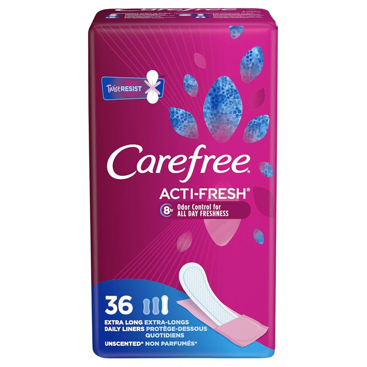 Carefree Extra Long Unscented Panty Liners - 36 Ct- 8 Pack