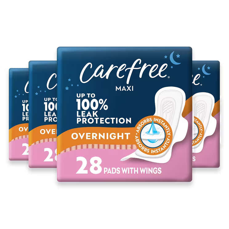 Carefree Maxi Overnight Pads with Wings  28 Pads – 4 Pack | Carefree - Pre Order