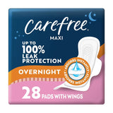 Carefree Maxi Overnight Pads with Wings – 28 Pads – 4 Pack