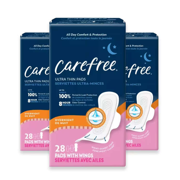 Carefree Ultra Thin Overnight Pads with Wings – 28 Pads – 3 Pack | Carefree - Pre Order
