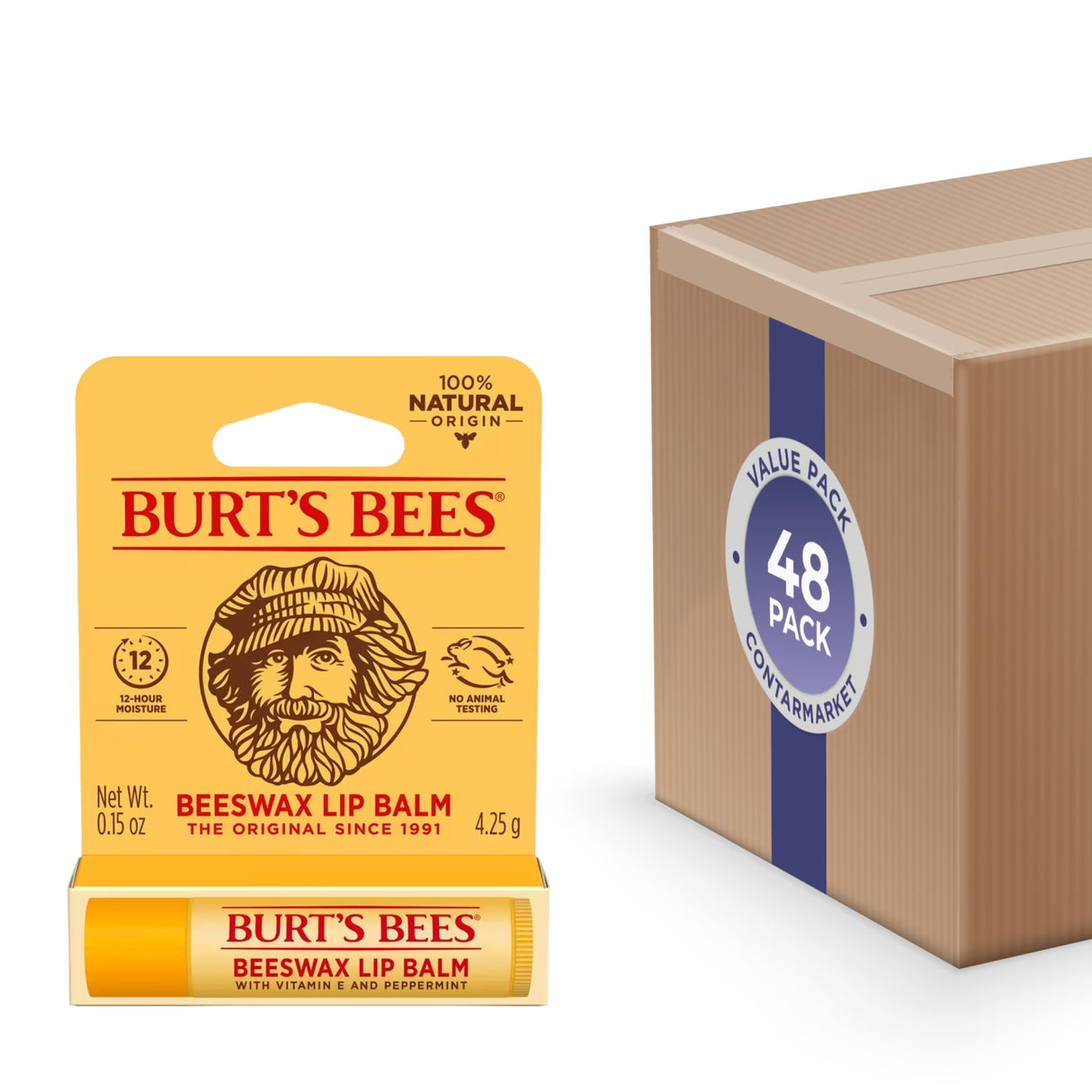 Burt's Bees Beeswax Lip Balm Tube Blister Pack – 0.15 oz – 48 Pack