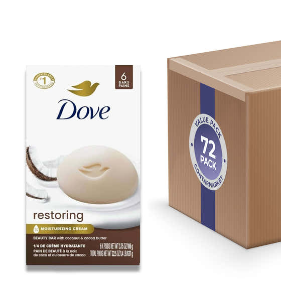 Dove -  Bar Soap Restoring Coconut &amp; Cocoa Butter All Skin, 6 Ct - 3.75 Oz - 12 Pack (72 ct) | Dove - Soap Wholesale