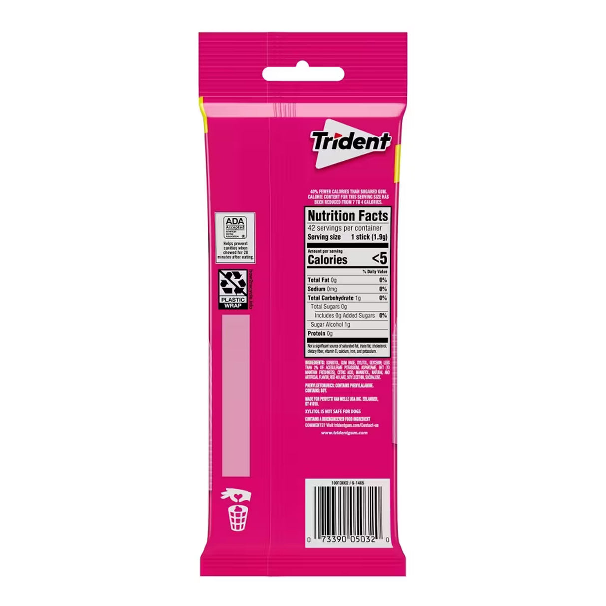 Trident Sugar Free Gum Bubblegum Flavor – 42 Pieces  – 20 Pack
