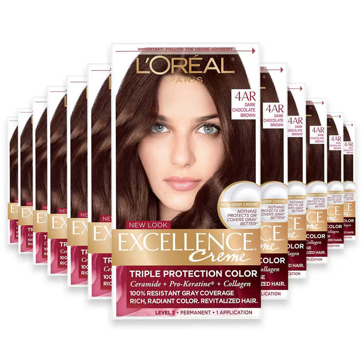 L’Oreal Paris Excellence Crème Permanent Hair Color Kit, 4AR Dark Chocolate Brown - 12 Pack | L'oreal - Pre Order