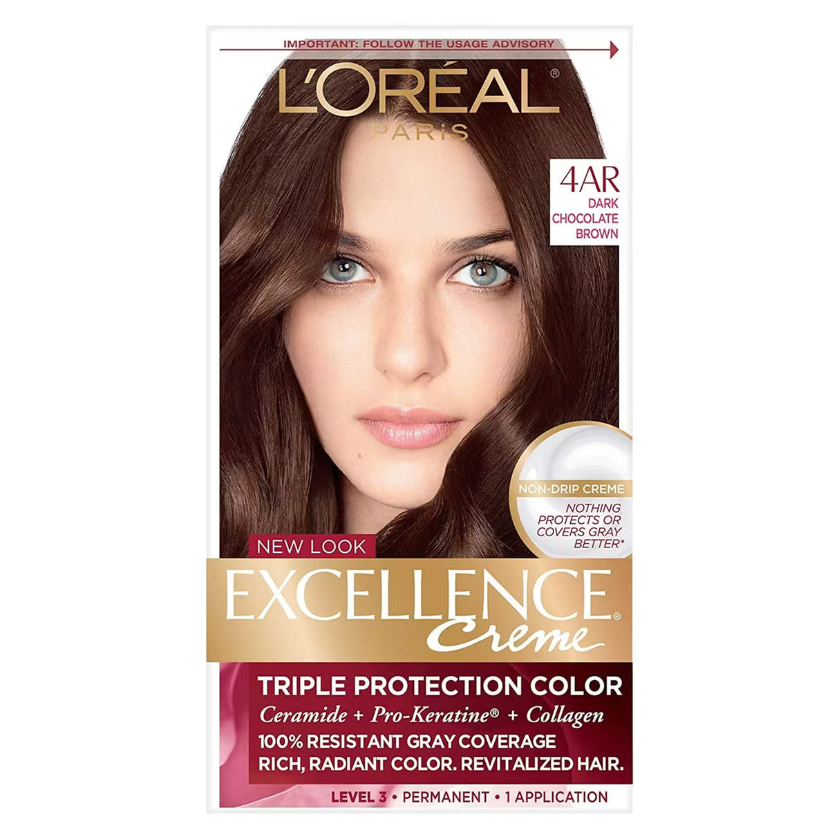 L’Oreal Paris Excellence Crème Permanent Hair Color Kit, 4AR Dark Chocolate Brown - 12 Pack