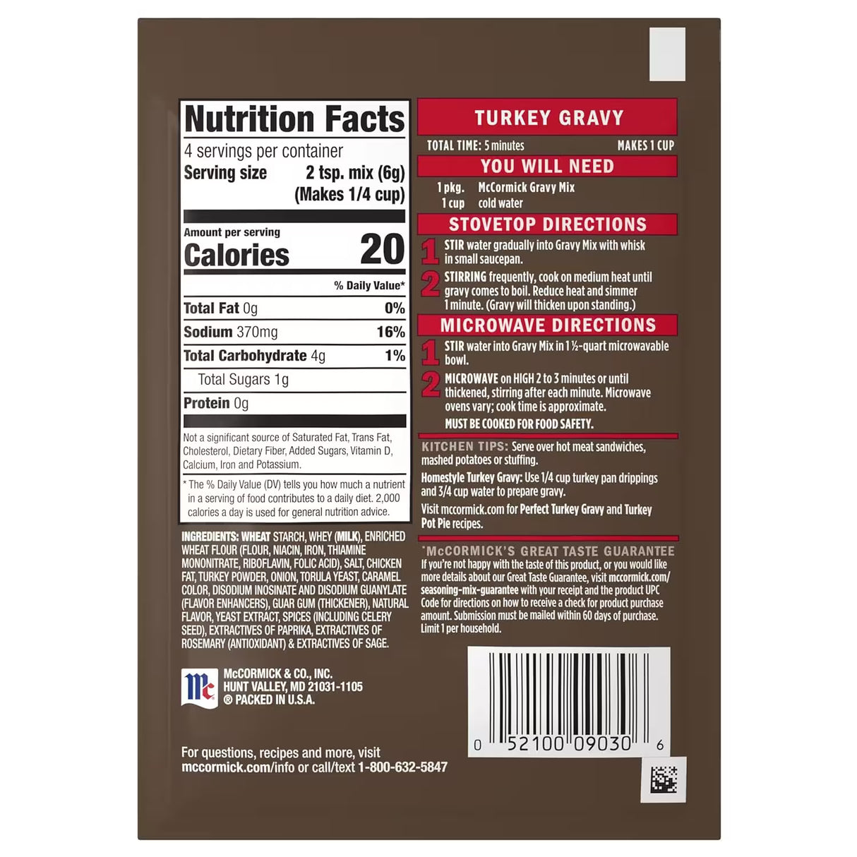 McCormick Turkey Gravy Mix, 0.87 oz - 24 Pack
