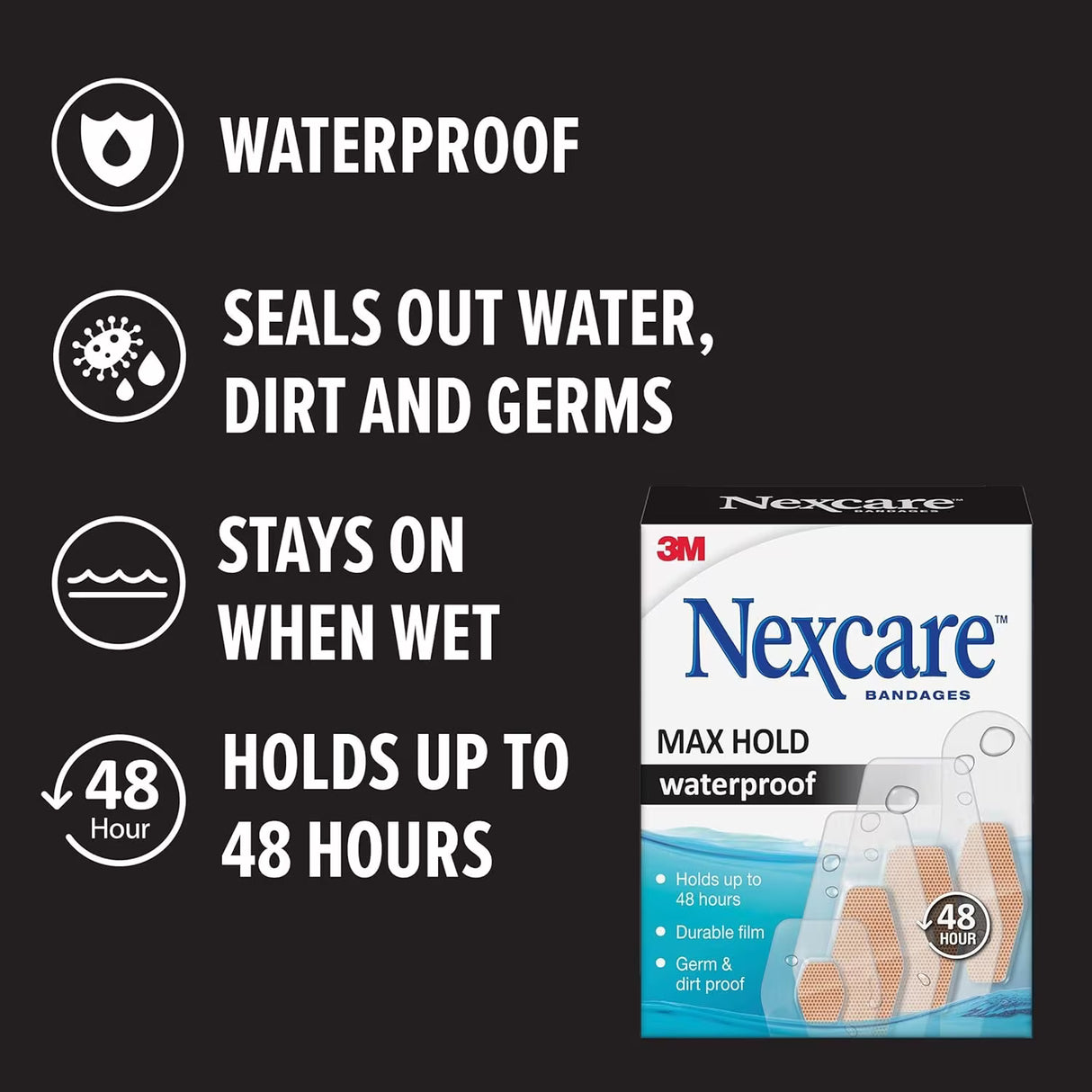 Nexcare Max Hold Waterproof Assorted Bandages – 15 Ct – 24 Pack