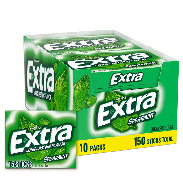Extra – Sugar-Free Chewing Gum, Spearmint, 15 Sticks Each – 10 Pack - Extra Spearmint 15-Stick 10 Pack | Wrigley's - H...