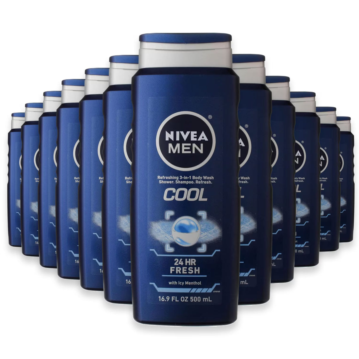 NIVEA MEN 3 in 1 Cool Body Wash, 16.9oz - 12 Pack
