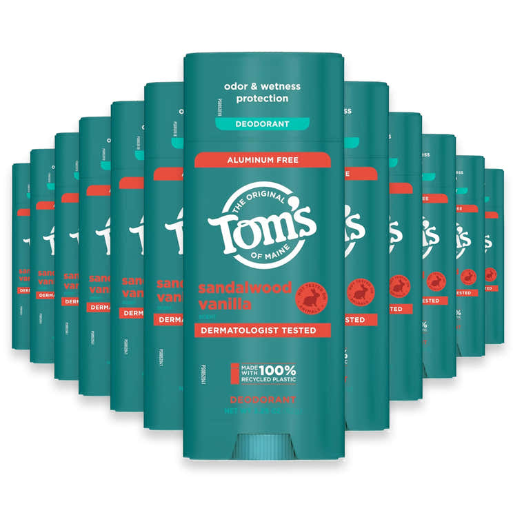 Tom’s of Maine Sandalwood Vanilla Aluminum-Free Deodorant Stick - 3.25 oz - 12 Pack | Tom's - Pre Order