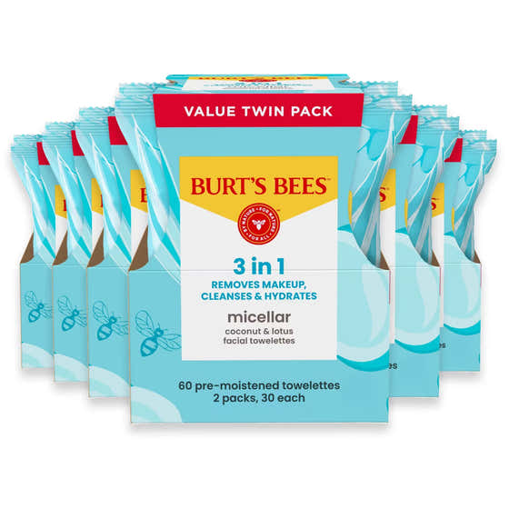 Burt's Bees Micellar Coconut &amp; Lotus Facial Towelettes 30 Ct - Twin Pack - 6 Pack | Burt's Bees - Free Shippin...