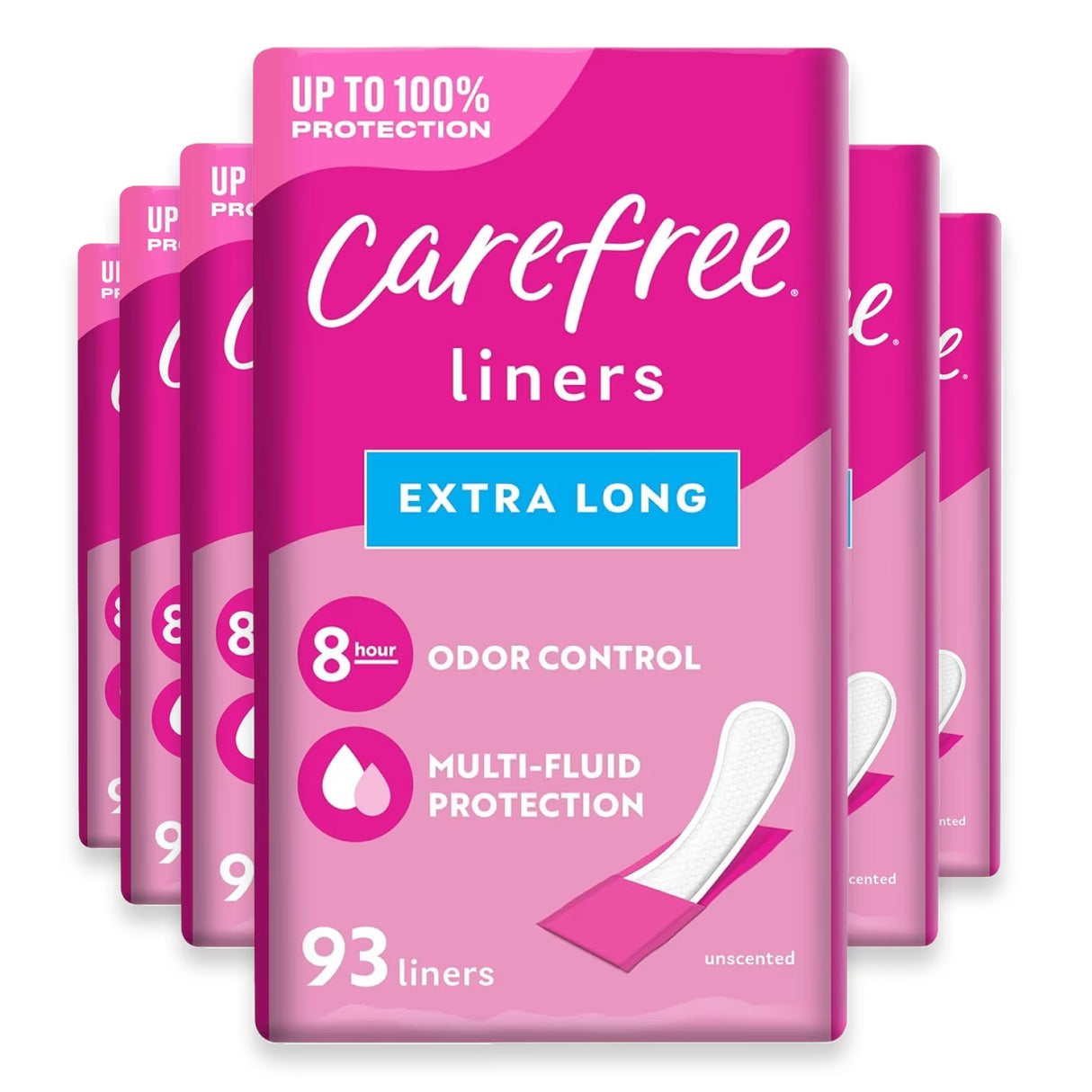 Carefree Acti-Fresh Extra Long Panty Liners - 93 Ct - 6 Pack