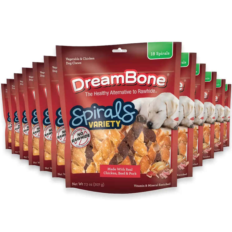 DreamBone Spirals Variety Pack Dog Chews – 18 Count – 24 Pack | DreamBone - Pre Order