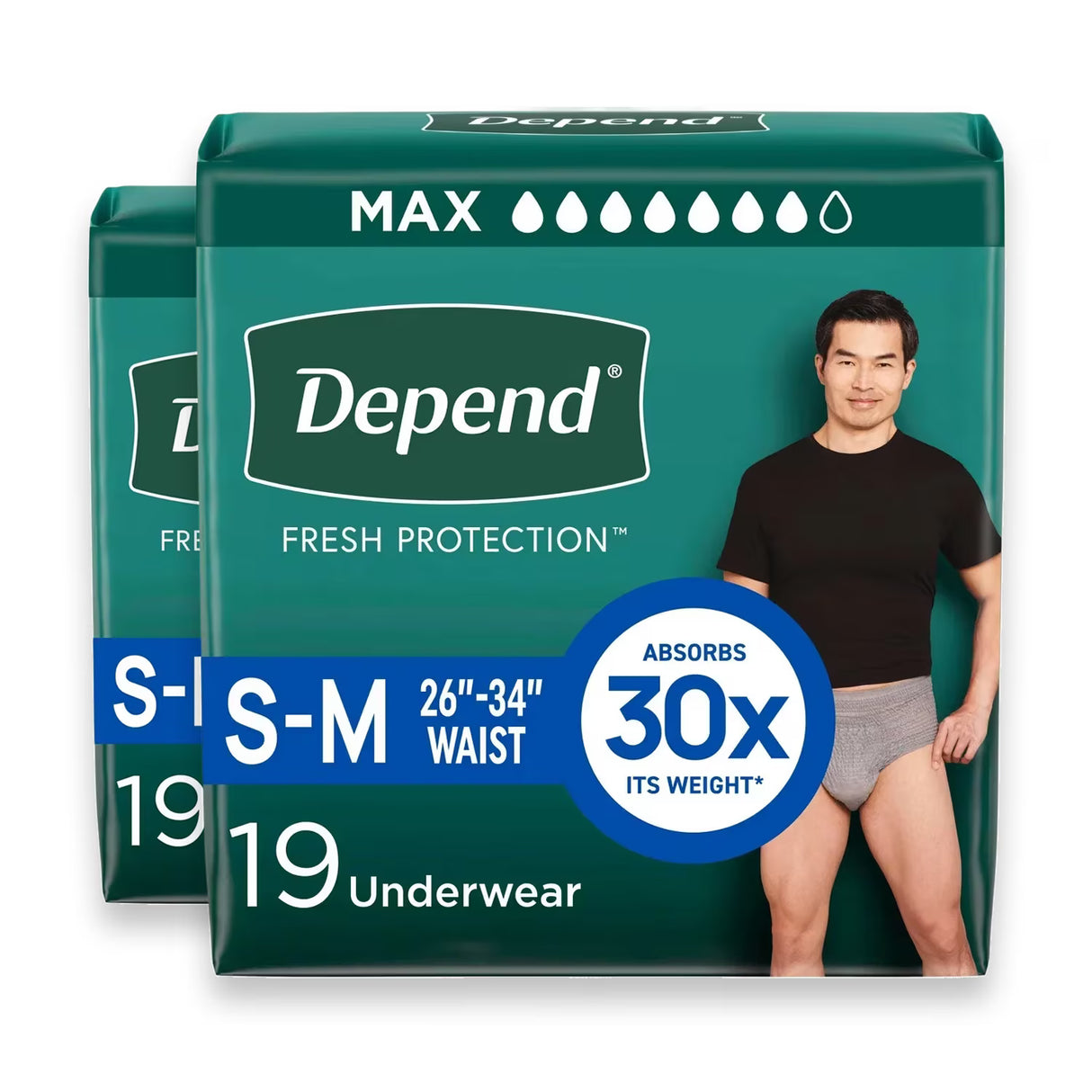 Depend Fresh Protection Incontinence Underwear for Men, Maximum Absorbency, Size Small/Medium - 19 Ct - 2 Pack