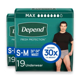 Depend Fresh Protection Incontinence Underwear for Men, Maximum Absorbency, Size Small/Medium - 19 Ct - 2 Pack