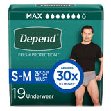 Depend Fresh Protection Incontinence Underwear for Men, Maximum Absorbency, Size Small/Medium - 19 Ct - 2 Pack