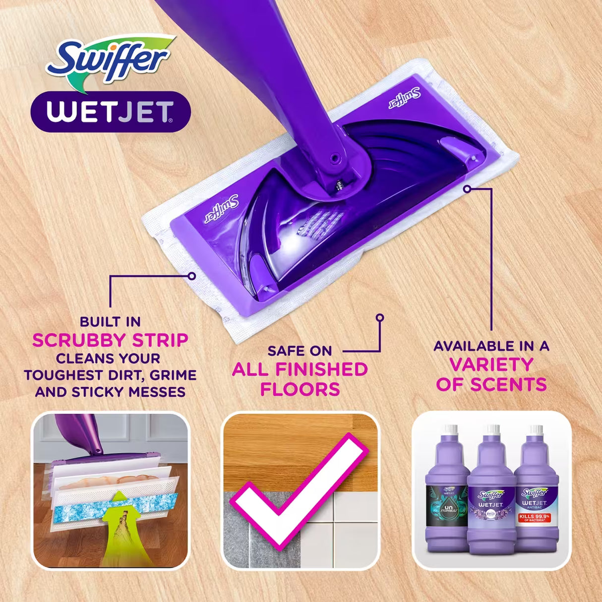 Swiffer WetJet Multi Surface Floor Cleaner Febreze Lavender Vanilla and Comfort - 42.2 oz - 4 Pack