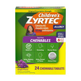 Zyrtec - Children's Dye Free Cetirizine 10mg Chewables, Grape - 24 Ct Each - 24 Pack