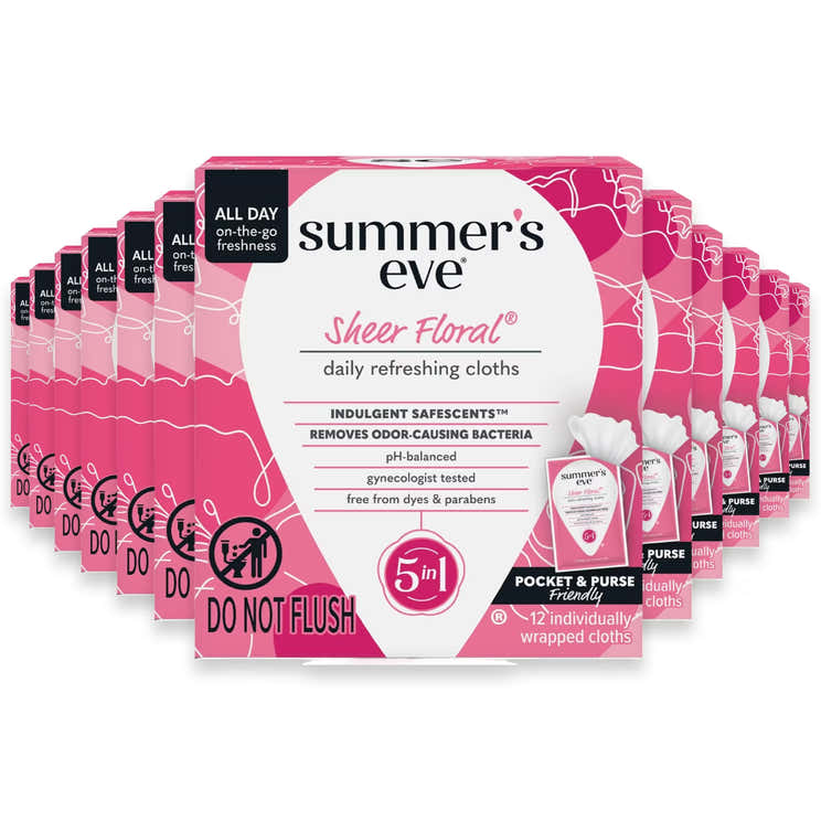 Summer’s Eve Sheer Floral Feminine Cleansing Cloths - 12 Ct - 12 Pack | Summers eve - Pre Order