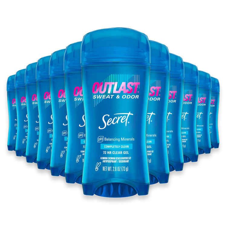 Secret Outlast Clear Gel, Completely Clean - 2.6oz - 12 Pack | Secret - Pre Order