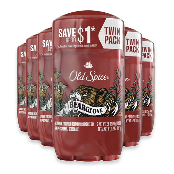 Old Spice Bearglove Antiperspirant Deodorant, 2.6 oz - Twin Pack - 6 Pack | Old Spice - Free Shipping 120
