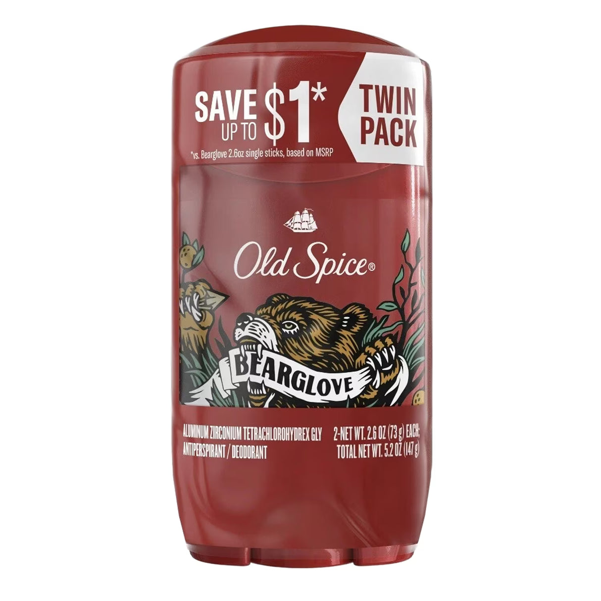 Old Spice Bearglove Antiperspirant Deodorant, 2.6 oz - Twin Pack - 6 Pack