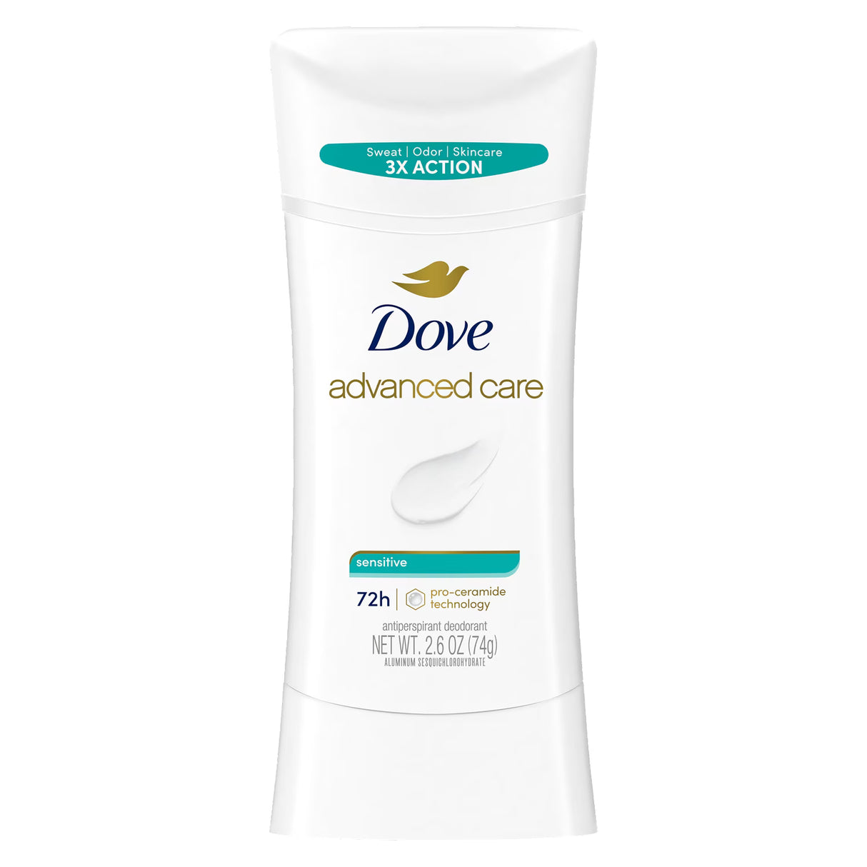 Dove Deodorant Stick, Advanced Care, Sensitive Bulk - 2.6 Oz - 12 Pack