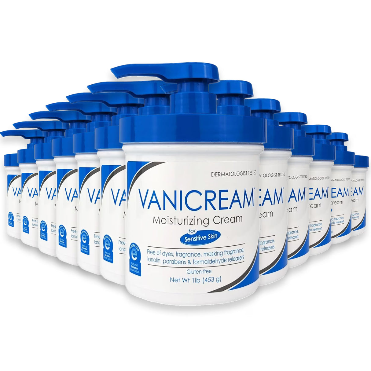 Vanicream Moisturizing Skin Cream with Pump for Sensitive Skin, Fragrance-Free, 16 oz - 12 Pack