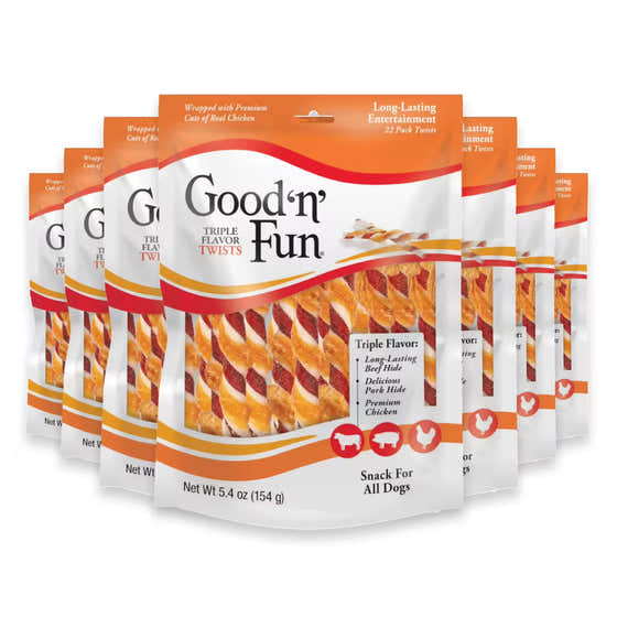 Good ‘n’ Fun Twists Dog Chews, Triple Flavor - 22 Ct - 7 Pack | Good 'n' Fun - Pet Supplies