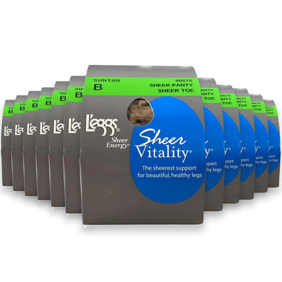 L&#39;eggs - Sheer Energy Medium Support Compression Tights, Suntan, Size B - 60 Pack | L&#39;eggs - L&amp;#39;eggs