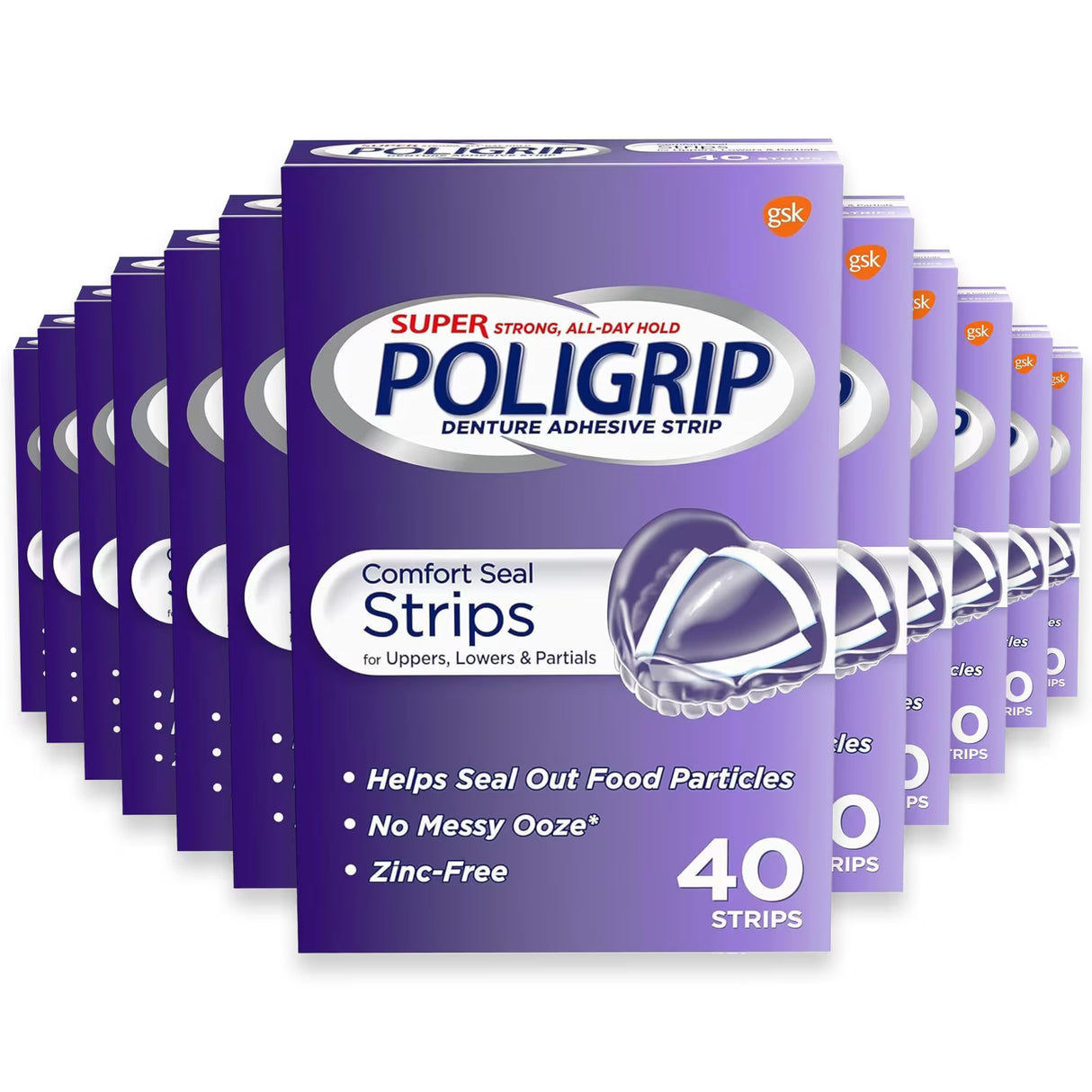 Super Poligrip Comfort Seal Denture Adhesive Strips - 40 Ct - 24 Pack