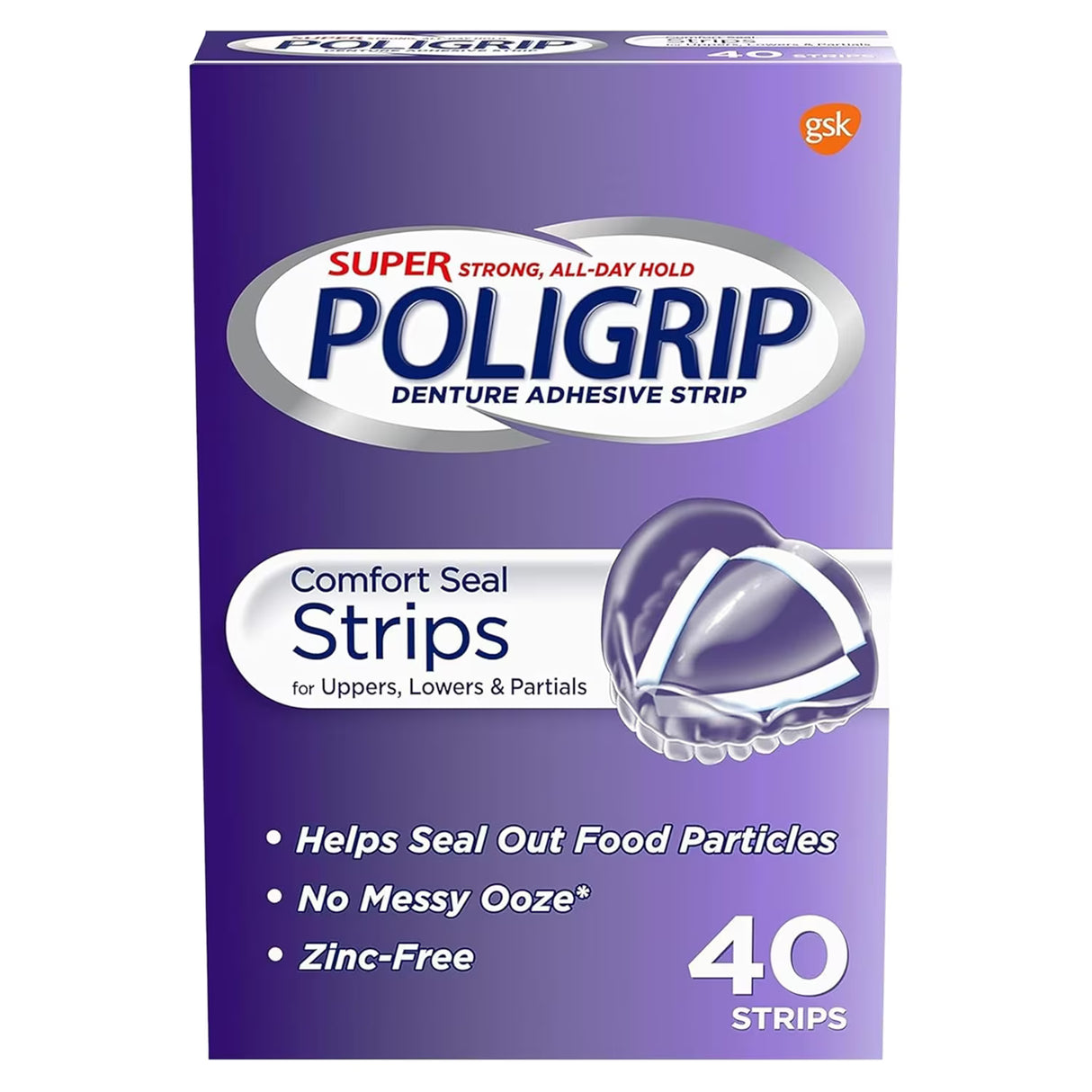 Super Poligrip Comfort Seal Denture Adhesive Strips - 40 Ct - 24 Pack
