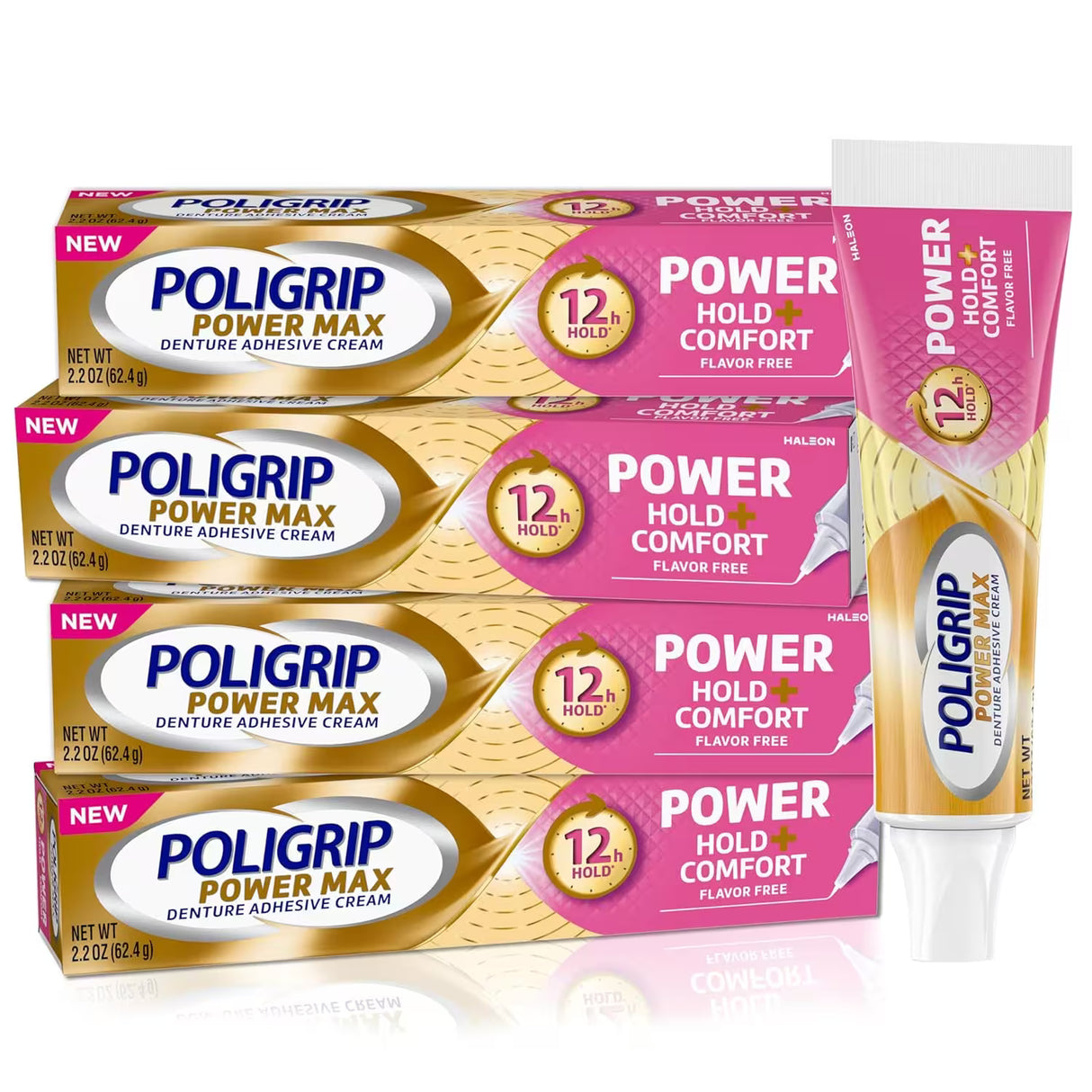 Poligrip Power Max Hold Plus Comfort Denture Adhesive Cream - 2.2 oz - 24 Pack