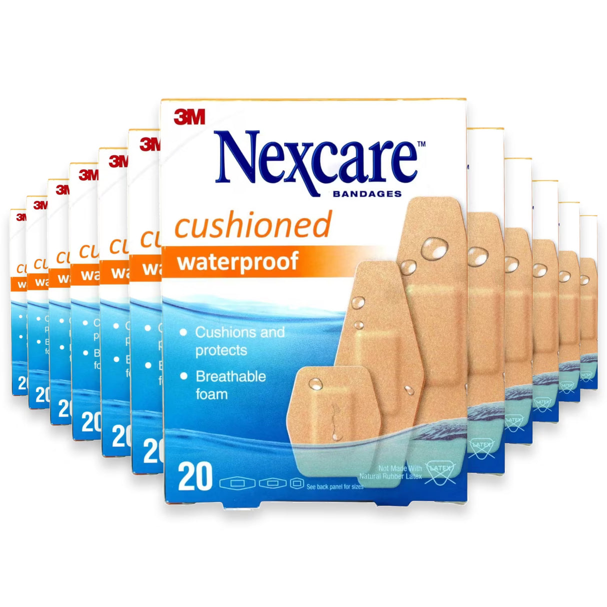 Nexcare Waterproof Cushioned Foam Bandages, Assorted Sizes, 20 Ct - 24 Pack
