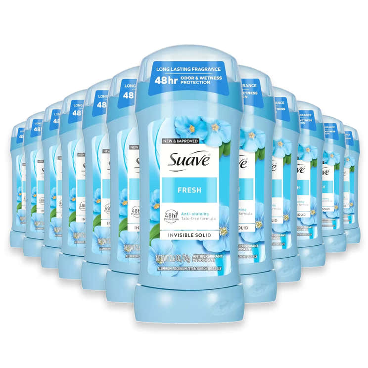 Suave Invisible Solid Antiperspirant Deodorant Stick, Shower Fresh Scent, 2.6 oz - 12 Pack | Suave - Pre Order