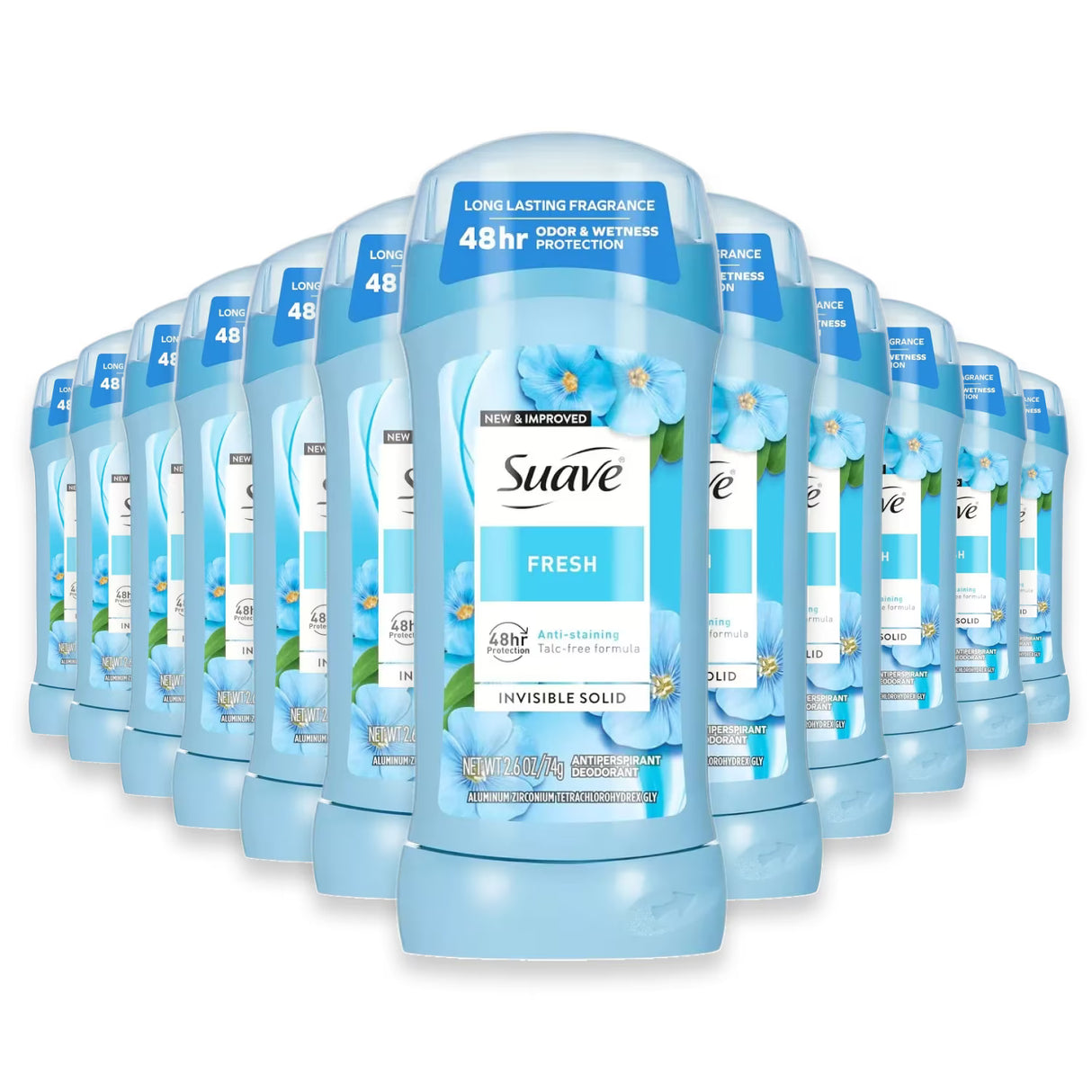 Suave Invisible Solid Antiperspirant Deodorant Stick, Shower Fresh Scent, 2.6 oz - 12 Pack