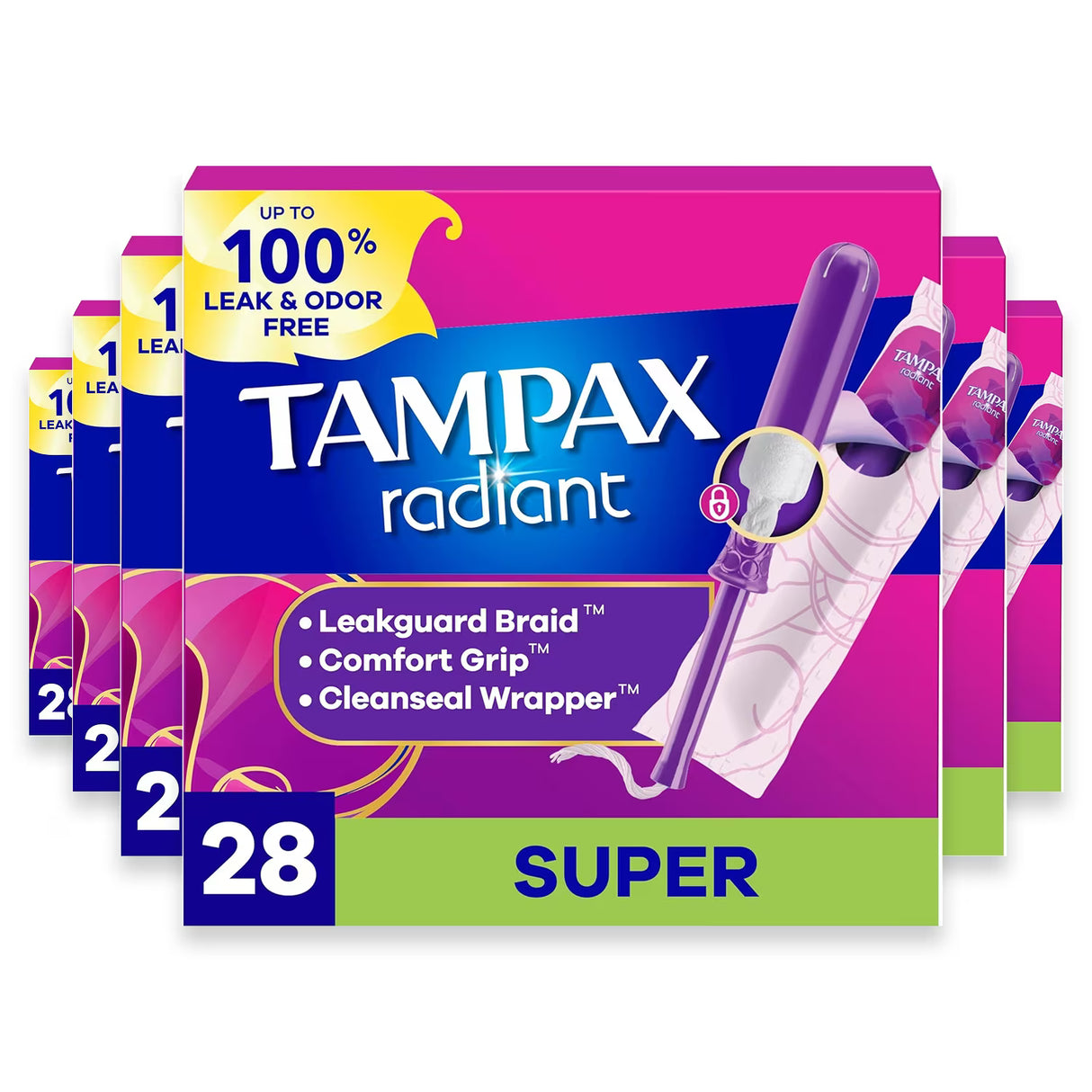 Tampax Radiant Super Tampons - 28Ct - 6 Pack