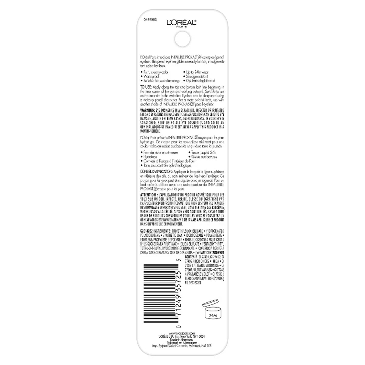 L'Oréal Paris Infallible Pro-Last Waterproof Pencil Eyeliner Brown - 72 Pack