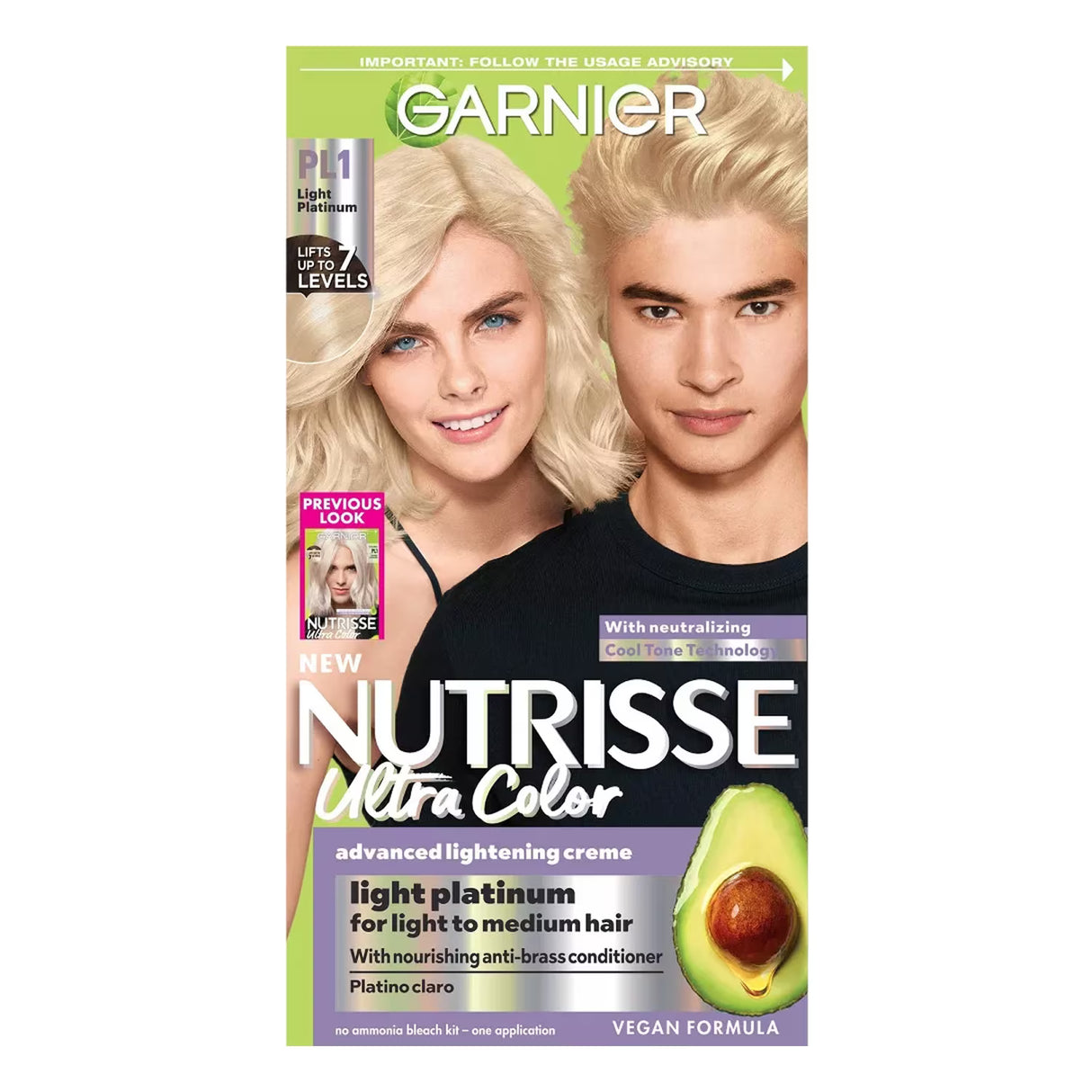 Garnier Nutrisse Ultra Color Permanent Hair Color Kit, #PL1 Ultimate Pure Platinum - 12 Pack
