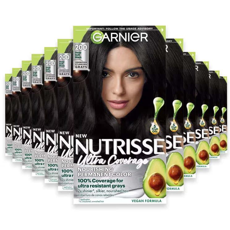 Garnier Nutrisse Ultra Coverage Permanent Hair Color Kit, #200 Ultimate Deep Soft Black - 12 Pack | Garnier - Pre Order