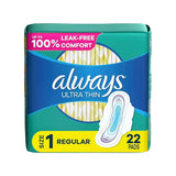 Always Ultra Thin Pads with Wings, Size 1  22 Ct – 12 Pack