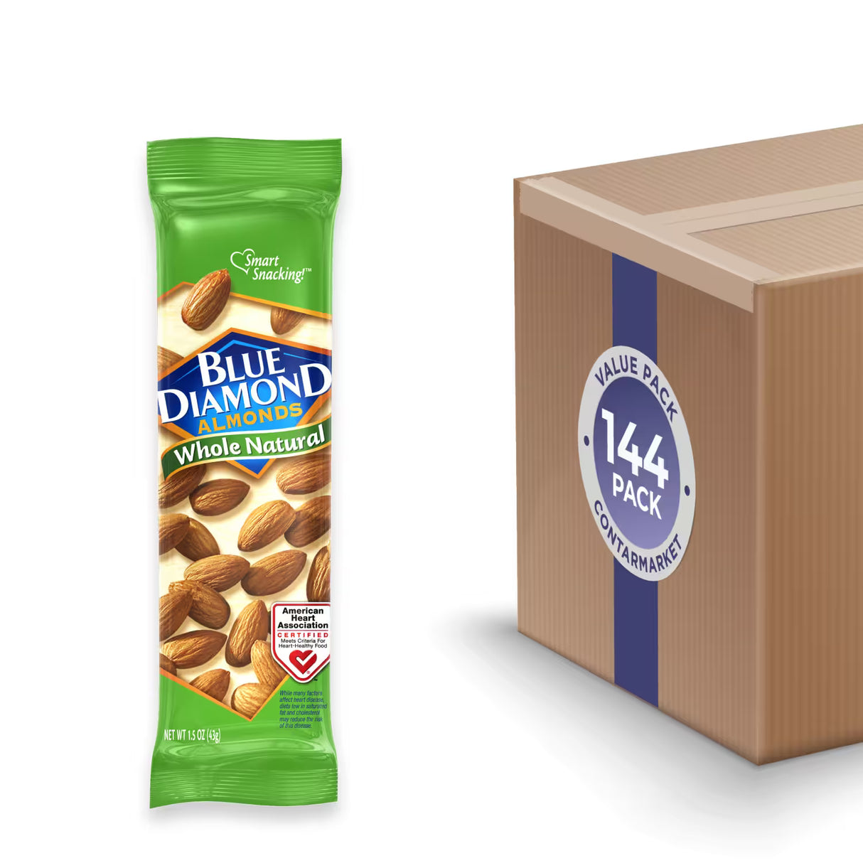 Blue Diamond Whole Natural Unsalted Almonds, 1.5 oz - 144 Pack