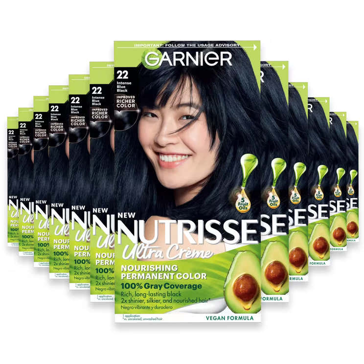 Garnier Nutrisse Ultra Crème Permanent Hair Color Kit, #22 Intense Blue Black - 12 Pack | Garnier - Pre Order