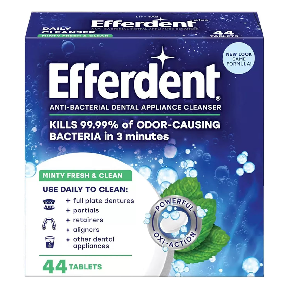 Efferdent Fresh & Clean Plus Mint Denture Cleanser Tablets - 44 Ct - 6 Pack