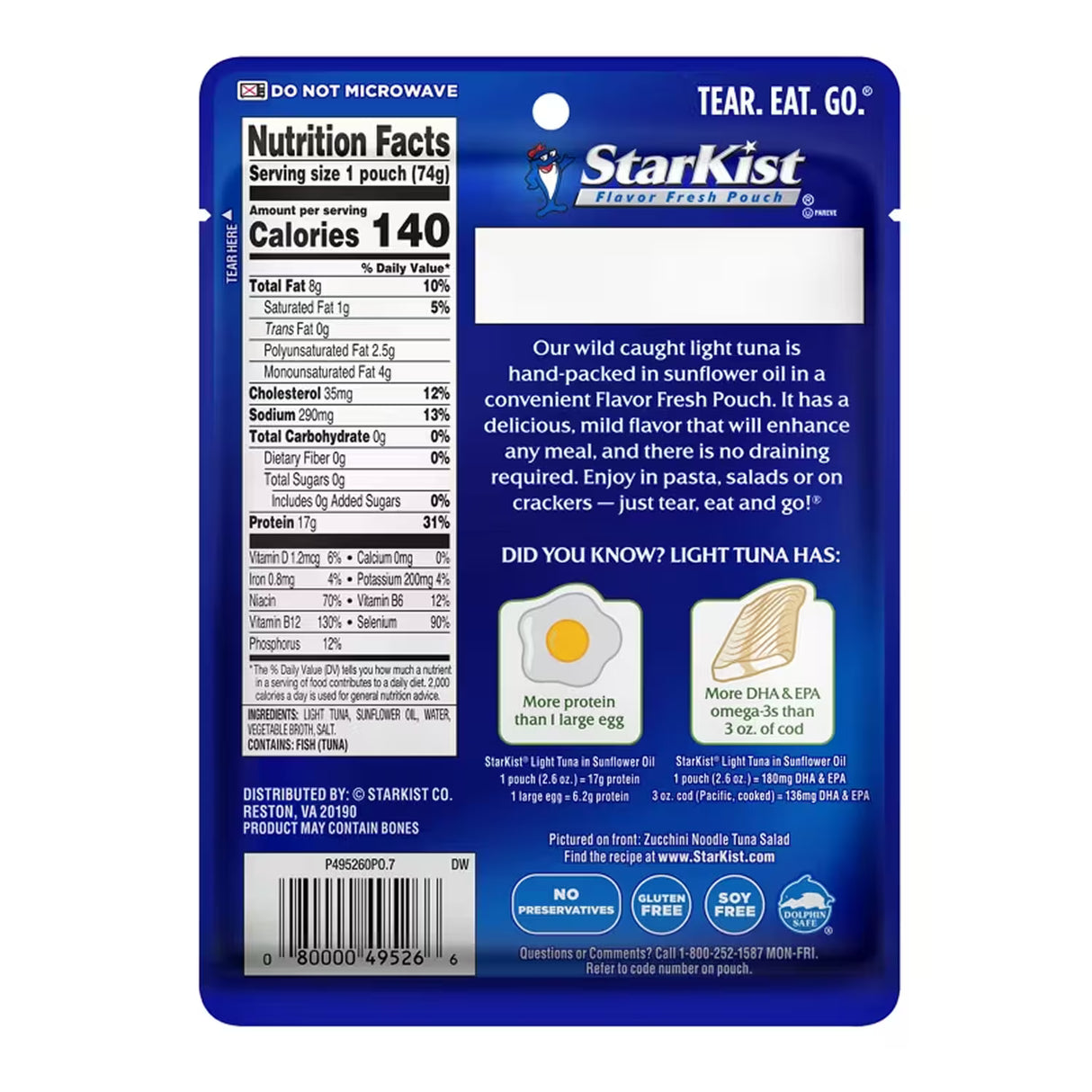 StarKist Chunk Light Tuna in Sunflower Oil Pouch – 2.6 oz – 24 Pack