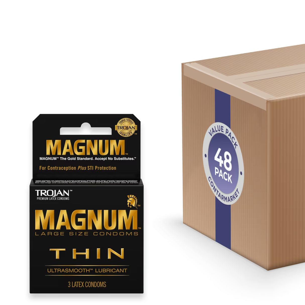 Trojan Magnum Thin Lubricated Condoms, 3 Ct - 48 Pack