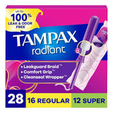 Tampax Radiant Regular/Super Tampons - 28Ct - 6 Pack