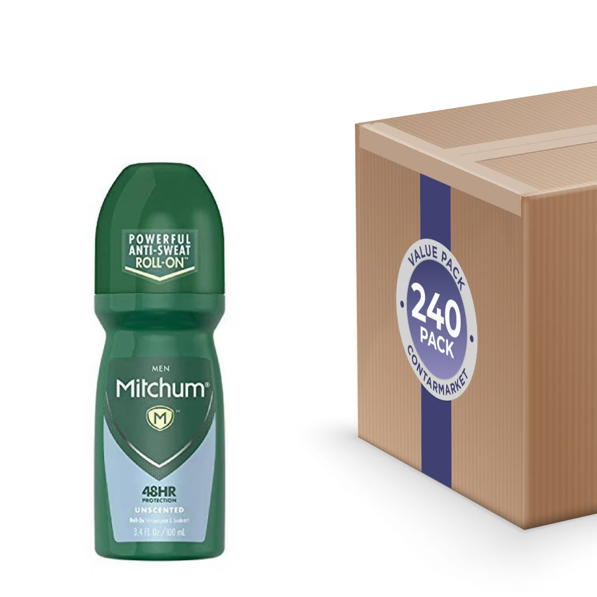 Mitchum Men Antiperspirant & Deodorant Roll-on, Unscented, 3.4 Oz - 240 Pack