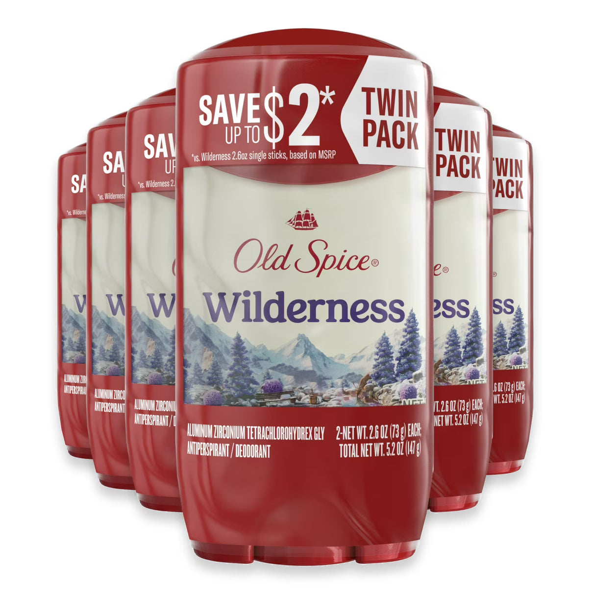 Old Spice Dry Feel Wilderness Lavender Spring Water Deodorant, 2.6 oz - Twin Pack - 6 Pack