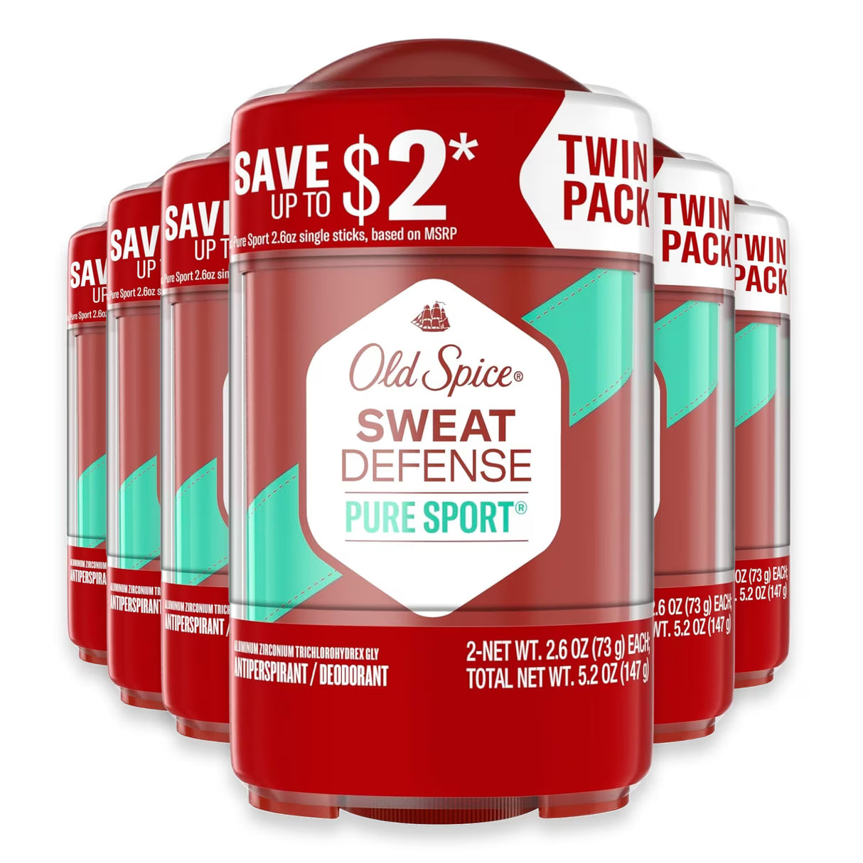 Old Spice Sweat Defense Lemon Lime Soft Solid Deodorant, 2.6 oz - Twin Pack - 6 Pack